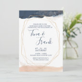 Modern Blue and Gold Verloving Invitation Kaart (Staand voorkant)