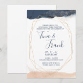 Modern Blue and Gold Verloving Invitation Kaart (Voorkant / Achterkant)