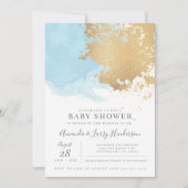 Modern Blue and Gold Waterverf Baby shower Kaart (Voorkant)