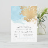 Modern Blue and Gold Waterverf Baby shower Kaart (Staand voorkant)
