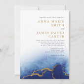 Modern Blue and Gold Waterverf Wedding Invitation Kaart (Voorkant)