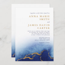 Modern Blue and Gold Waterverf Wedding Invitation
