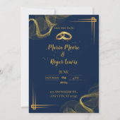 Modern Blue and Gold Wedding Invitation Kaart (Voorkant)