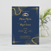 Modern Blue and Gold Wedding Invitation Kaart (Staand voorkant)