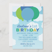 Modern Blue and Green Balloons Birthday Party Kaart (Voorkant)
