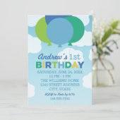 Modern Blue and Green Balloons Birthday Party Kaart (Staand voorkant)