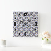 Modern Blue and Grey Confetti Squares Geo Pattern Vierkante Klok (Huis)