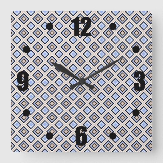 Modern Blue and Grey Confetti Squares Geo Pattern Vierkante Klok (Voorkant)