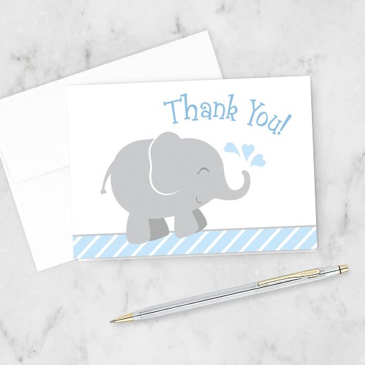 Modern Blue and Grey Elephant Boy Baby shower Bedankkaart