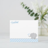 Modern Blue and Grey Elephant Boy Baby shower Bedankkaart (Staand voorkant)