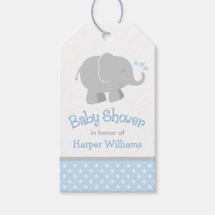Modern Blue and Grey Elephant Boy Baby shower Cadeaulabel