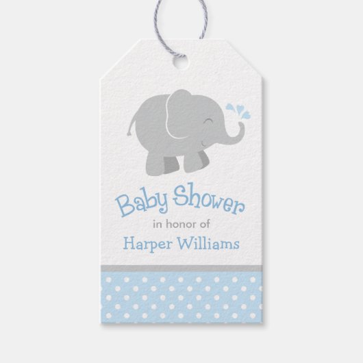 Modern Blue and Grey Elephant Boy Baby shower Cadeaulabel (Voorkant)
