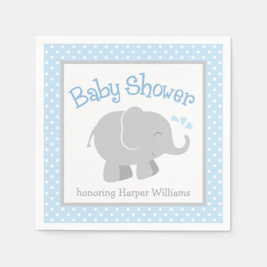 Modern Blue and Grey Elephant Boy Baby shower Servetten (Voorkant)