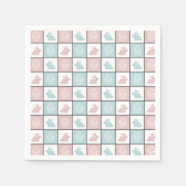 Modern Blue and Pink Easter Bunny Egg Cute Pattern Servet