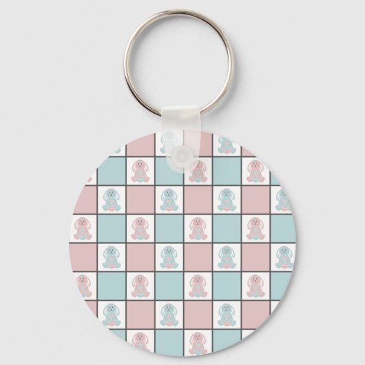 Modern Blue and Pink Easter Bunny Egg Cute Pattern Sleutelhanger (Voorkant)