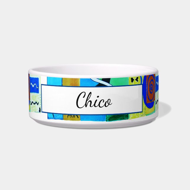 Modern Blue and White Abstract Matisse Voerbakje (Voorkant)