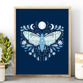 Modern Blue and White Abstract Moth Illustration Poster