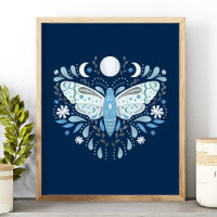 Modern Blue and White Abstract Moth Illustration