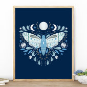 Modern Blue and White Abstract Moth Illustration Poster