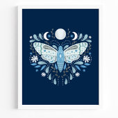 Modern Blue and White Abstract Moth Illustration Poster