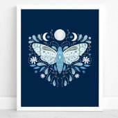 Modern Blue and White Abstract Moth Illustration Poster