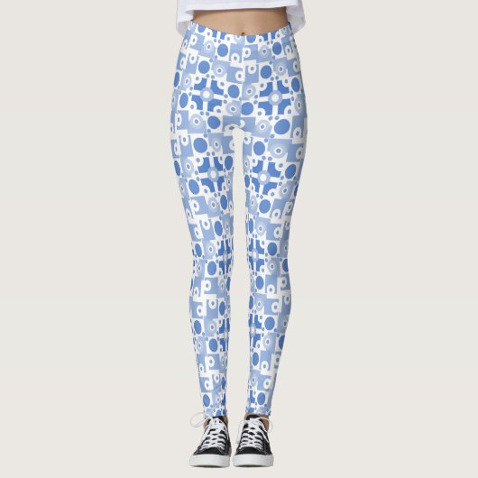 Modern Blue and White Circuitry Leggings (Voorkant)