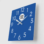 Modern Blue and White Company Logo Promotion Vierkante Klok (Hoek)