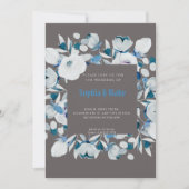 Modern Blue and White Floral Framed Gray Wedding Kaart (Voorkant)