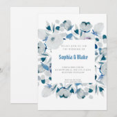 Modern Blue and White Floral omgeven White Wedding Kaart (Voorkant / Achterkant)