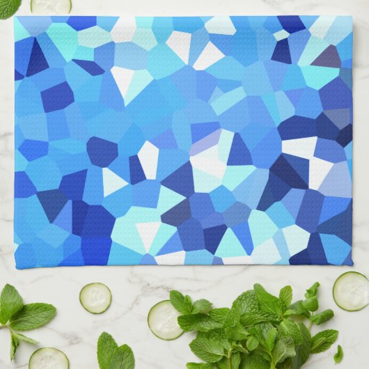 Modern Blue and White Glas in lood Ocean Mosaic Theedoek (Gevouwen)