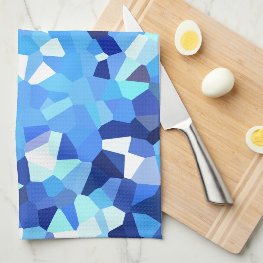 Modern Blue and White Glas in lood Ocean Mosaic Theedoek (Quarter Fold)