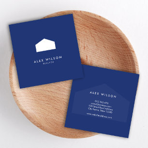 Modern Blue and White House Realtor Vierkante Visitekaartje