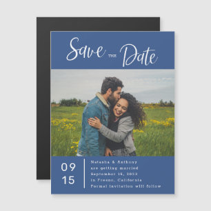 Modern Blue and White Photo Wedding Save the Date Magnetische Uitnodiging