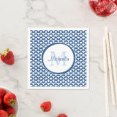 Modern Blue and White Scallops Monogram en Naam Servetten (Insitu)