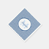 Modern Blue and White Scallops Monogram en Naam Servetten (Hoek)