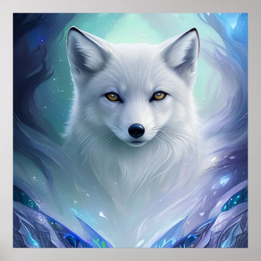 Modern Blue and White Silver Fox Poster (Voorkant)