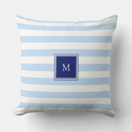 Modern blue and white stripes pattern monogram kussen