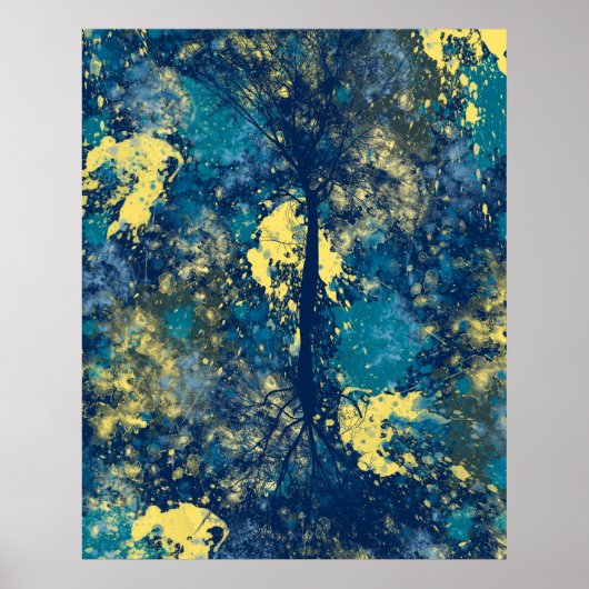 Modern Blue and Yellow Abstract Poster (Voorkant)