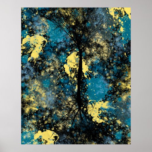 Modern Blue and Yellow Abstract Poster (Voorkant)