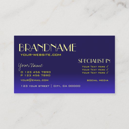 Modern Blue and Yellow Mirror Font Professional Visitekaartje (Achterkant)