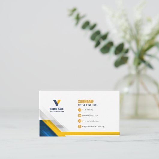 Modern Blue and Yellow Visitekaartje (Staand voorkant)