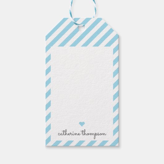 Modern Blue Aqua Heart Girly Cute Feminine Script Cadeaulabel (Voorkant)