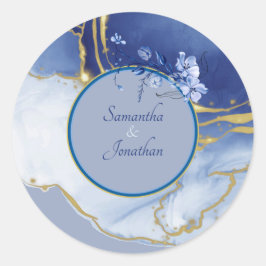 Modern Blue Aqua Marble Wedding Envelope Seal Ronde Sticker