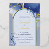 Modern Blue Aqua Marble Wedding Folie Uitnodiging (Voorkant)