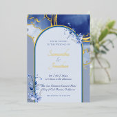 Modern Blue Aqua Marble Wedding Folie Uitnodiging (Staand Voorkant)