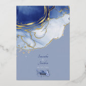 Modern Blue Aqua Marble Wedding Folie Uitnodiging (Achterkant)
