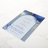 Modern Blue Aqua Marble Wedding Folie Uitnodiging (Gedraaid)