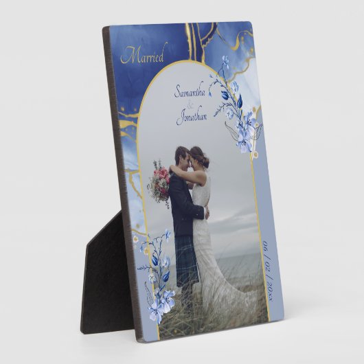 Modern Blue Aqua Marble Wedding Fotoplaat (Zijkant)