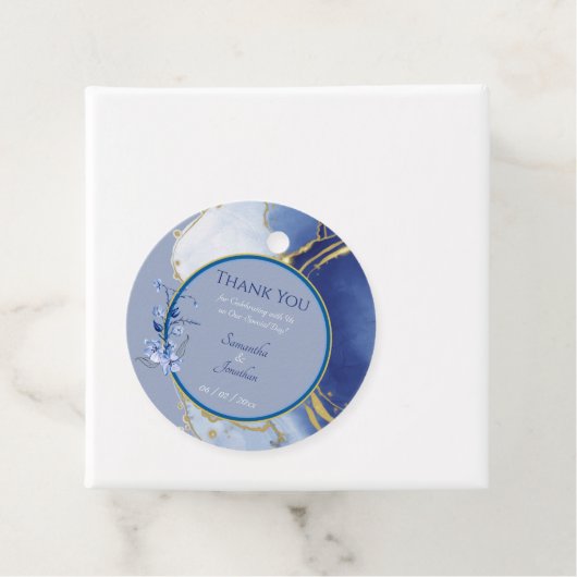 Modern Blue Aqua Marble Wedding Gift Label (In situ)