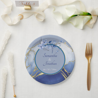 Modern Blue Aqua Marble Wedding Papieren Bordje